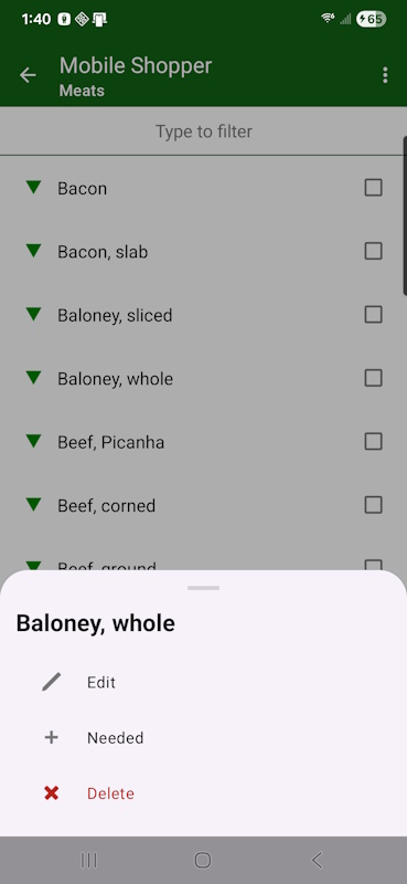 Category Items Quick Action bar