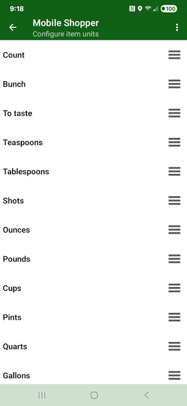 Units config